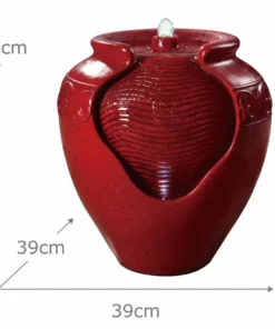 TeamsonUS Teamson Home Outdoor Glazed Pot Floor Fountain With LED Lights, Red