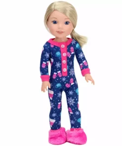 TeamsonUS Sophia's One Piece Winter Pajamas And Slippers For 14.5" Dolls, Blue/Hot Pink Kids 8 TeamsonUS Sophia's One Piece Winter Pajamas And Slippers For 14.5
