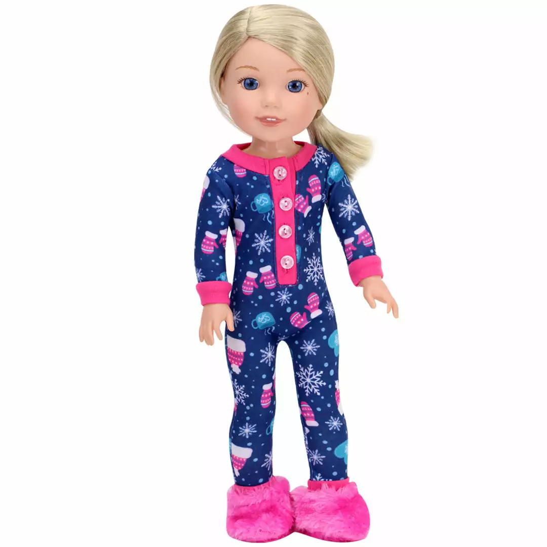 TeamsonUS Sophia's One Piece Winter Pajamas And Slippers For 14.5" Dolls, Blue/Hot Pink Kids 5 TeamsonUS Sophia's One Piece Winter Pajamas And Slippers For 14.5" Dolls, Blue/Hot Pink Kids