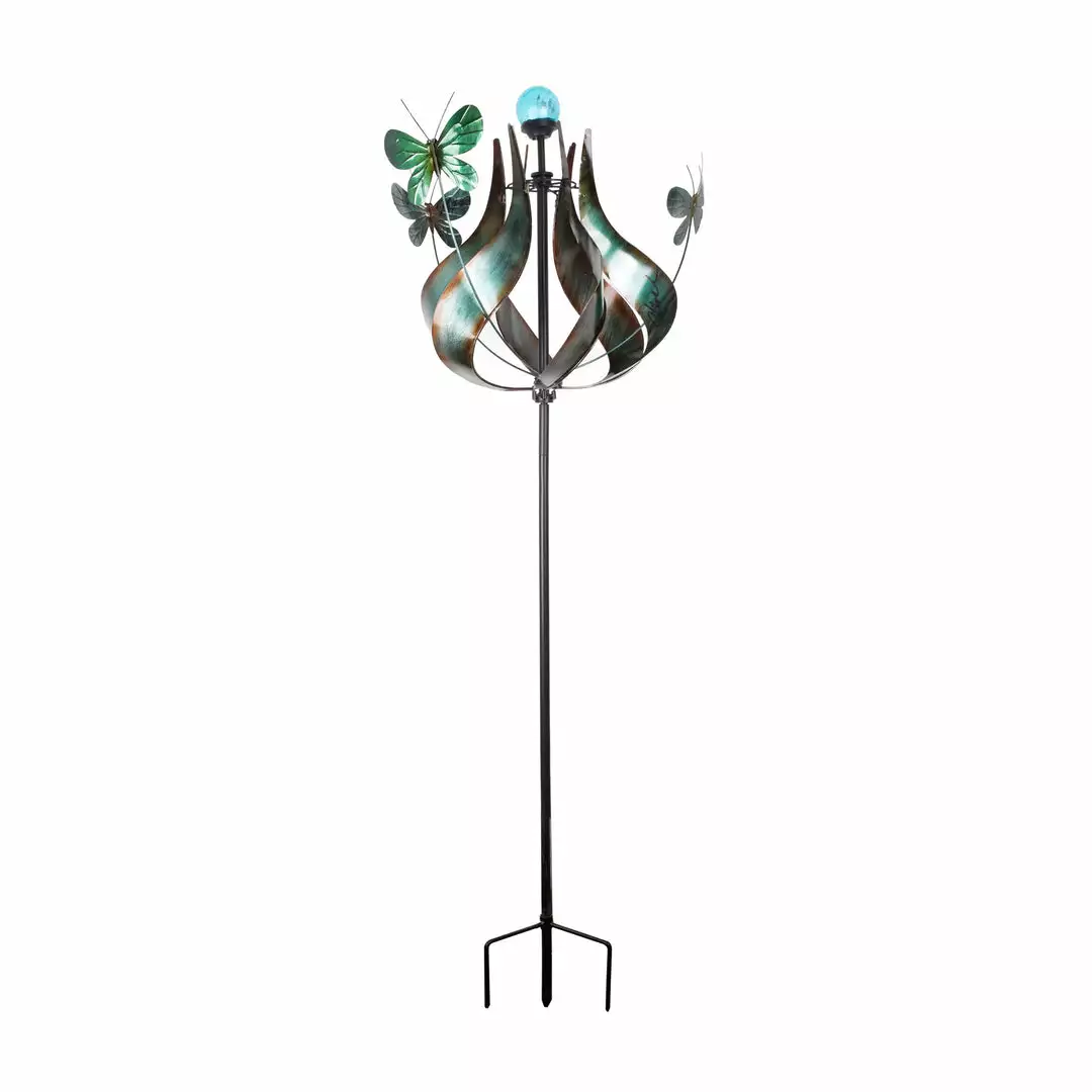 TeamsonUS Teamson Home Outdoor Solar Tulip And Butterfly Kinetic Windmill Sculpture With LED Light, Teal 3 TeamsonUS Teamson Home Outdoor Solar Tulip And Butterfly Kinetic Windmill Sculpture With LED Light, Teal