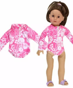 TeamsonUS Kids Sophia's Hawaiian Print Long Sleeve Rash Guard Swimsuit For 18" Dolls, Hot Pink 8 TeamsonUS Kids Sophia's Hawaiian Print Long Sleeve Rash Guard Swimsuit For 18