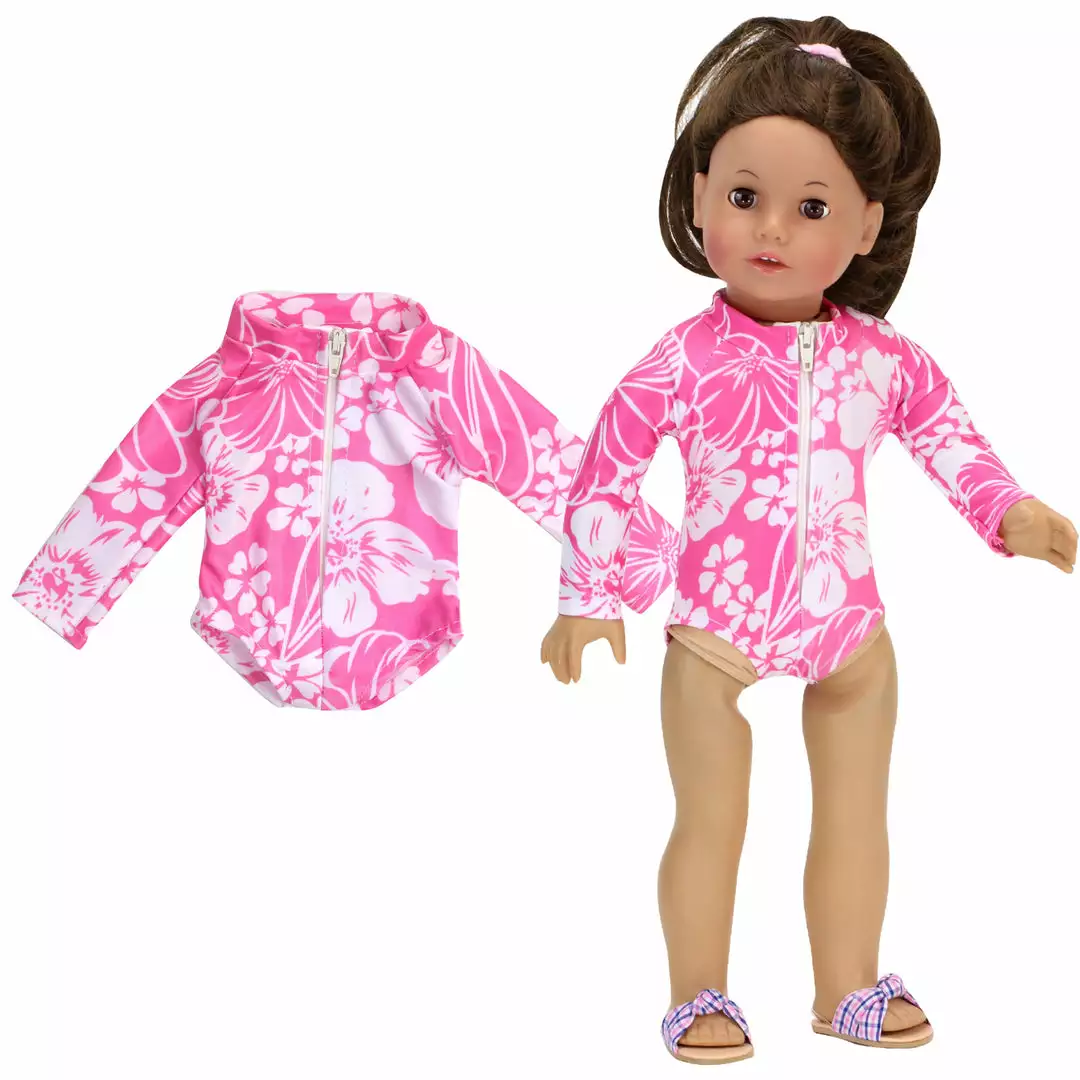TeamsonUS Kids Sophia's Hawaiian Print Long Sleeve Rash Guard Swimsuit For 18" Dolls, Hot Pink 5 TeamsonUS Kids Sophia's Hawaiian Print Long Sleeve Rash Guard Swimsuit For 18" Dolls, Hot Pink