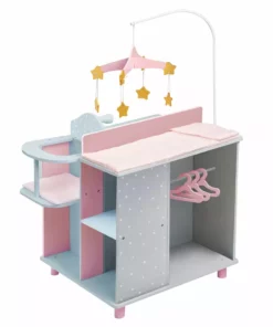 TeamsonUS Olivia's Little World Kids Polka Dots Princess Baby Doll Changing Station With Storage, Gray/Pink