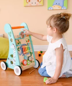 TeamsonUS Teamson Kids Preschool Play Lab Wooden Baby Walker And Activity Station, Natural/Blue