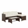 TeamsonUS Teamson Home Outdoor 3-Piece Rattan Patio Sectional Set With Loveseat, Chaise Lounge And Coffee Table, Brown/White 1 TeamsonUS Teamson Home Outdoor 3-Piece Rattan Patio Sectional Set With Loveseat, Chaise Lounge And Coffee Table, Brown/White