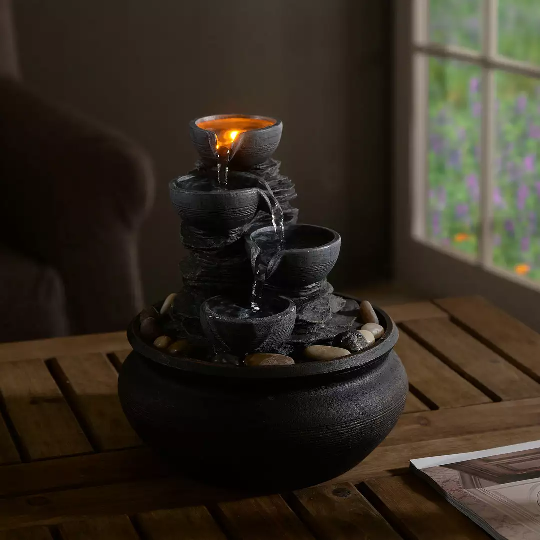 TeamsonUS Teamson Home Tabletop Fountain With LED Light, Stone Gray 7 TeamsonUS Teamson Home Tabletop Fountain With LED Light, Stone Gray