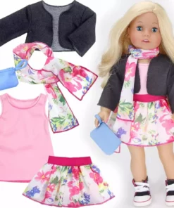 TeamsonUS Kids Sophia's 9 Piece Spring Wardrobe Mix And Match Set With Accessories For 18