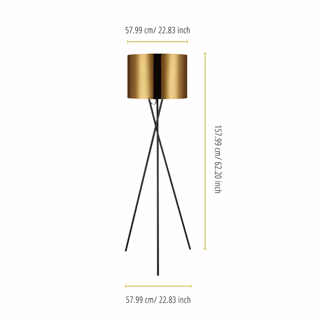TeamsonUS Teamson Home Cara 62" Modern Metal Tripod Floor Lamp With Drum Shade, Black/Gold 6 TeamsonUS Teamson Home Cara 62" Modern Metal Tripod Floor Lamp With Drum Shade, Black/Gold