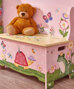 TeamsonUS Fantasy Fields Magic Garden Kids Wooden Storage Bench, Pink