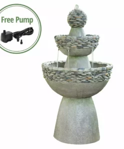 TeamsonUS Teamson Home Outdoor Stone-Look 3-Tier Pedestal Floor Fountain, Gray 12 TeamsonUS Teamson Home Outdoor Stone-Look 3-Tier Pedestal Floor Fountain, Gray