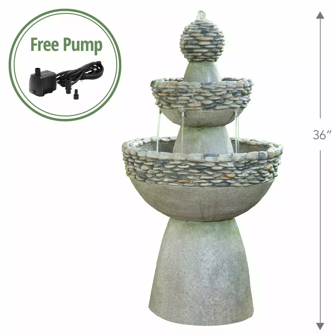 TeamsonUS Teamson Home Outdoor Stone-Look 3-Tier Pedestal Floor Fountain, Gray 7 TeamsonUS Teamson Home Outdoor Stone-Look 3-Tier Pedestal Floor Fountain, Gray