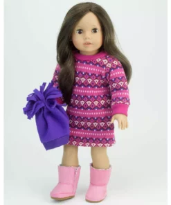 TeamsonUS Sophia's - 18" Doll - Pink Fair Isle Dress, Purple Hat