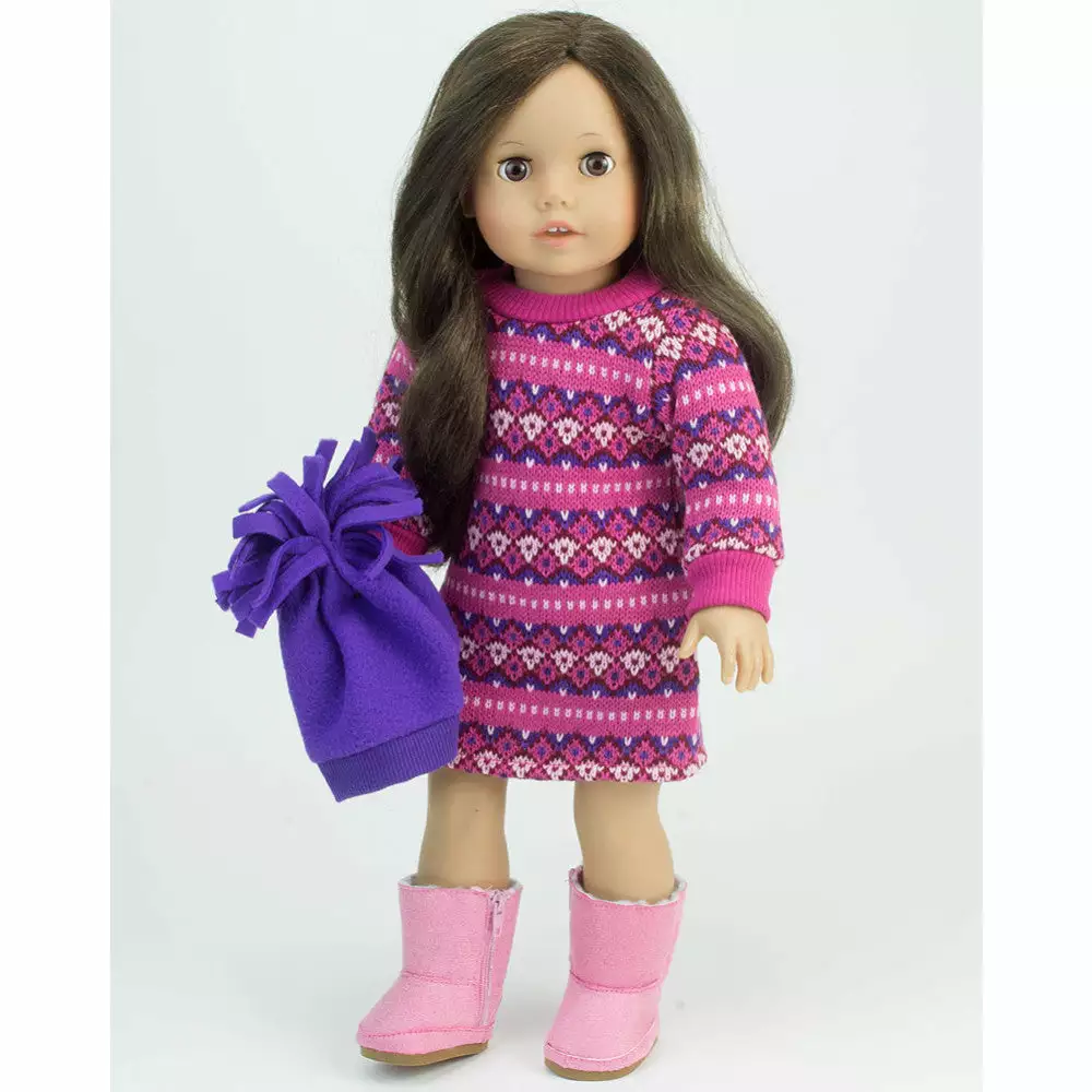 TeamsonUS Sophia's - 18" Doll - Pink Fair Isle Dress, Purple Hat 4 TeamsonUS Sophia's - 18" Doll - Pink Fair Isle Dress, Purple Hat