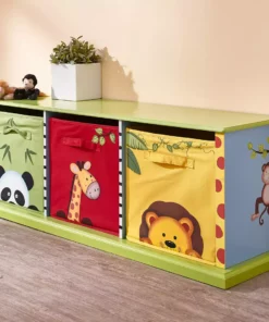 TeamsonUS Fantasy Fields Sunny Safari Kids Wooden Storage Cubby Bench, Green/Blue