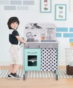 TeamsonUS Teamson Kids Little Chef Philly Modern Wooden Kitchen Playset, Mint/White