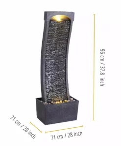 TeamsonUS Teamson Home Indoor/Outdoor Modern Curved Slate Stone-Look Tall Waterfall Fountain With LED Lights 13 TeamsonUS Teamson Home Indoor/Outdoor Modern Curved Slate Stone-Look Tall Waterfall Fountain With LED Lights