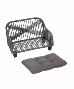 TeamsonUS Teamson Pets Lachesis Outdoor Woven Rope Cat Or Small Dog Daybed With Cushion, Gray New