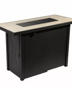 TeamsonUS Teamson Home 42" Outdoor Rectangular Propane Gas Fire Pit With Steel Base, Black/Stone