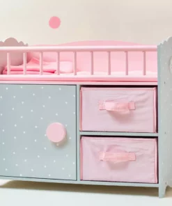 TeamsonUS Olivia's Little World Polka Dots Princess Baby Doll Crib With Storage Closet And Drawers, Gray/Pink Kids