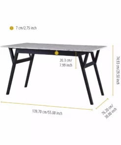 TeamsonUS Teamson Home Ashton Rectangular Marble-Look Dining Table With Wood Base, Marble/Black