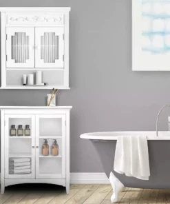 TeamsonUS Teamson Home Lisbon Removable Wooden Wall Cabinet With Drapery-Lined Doors, White