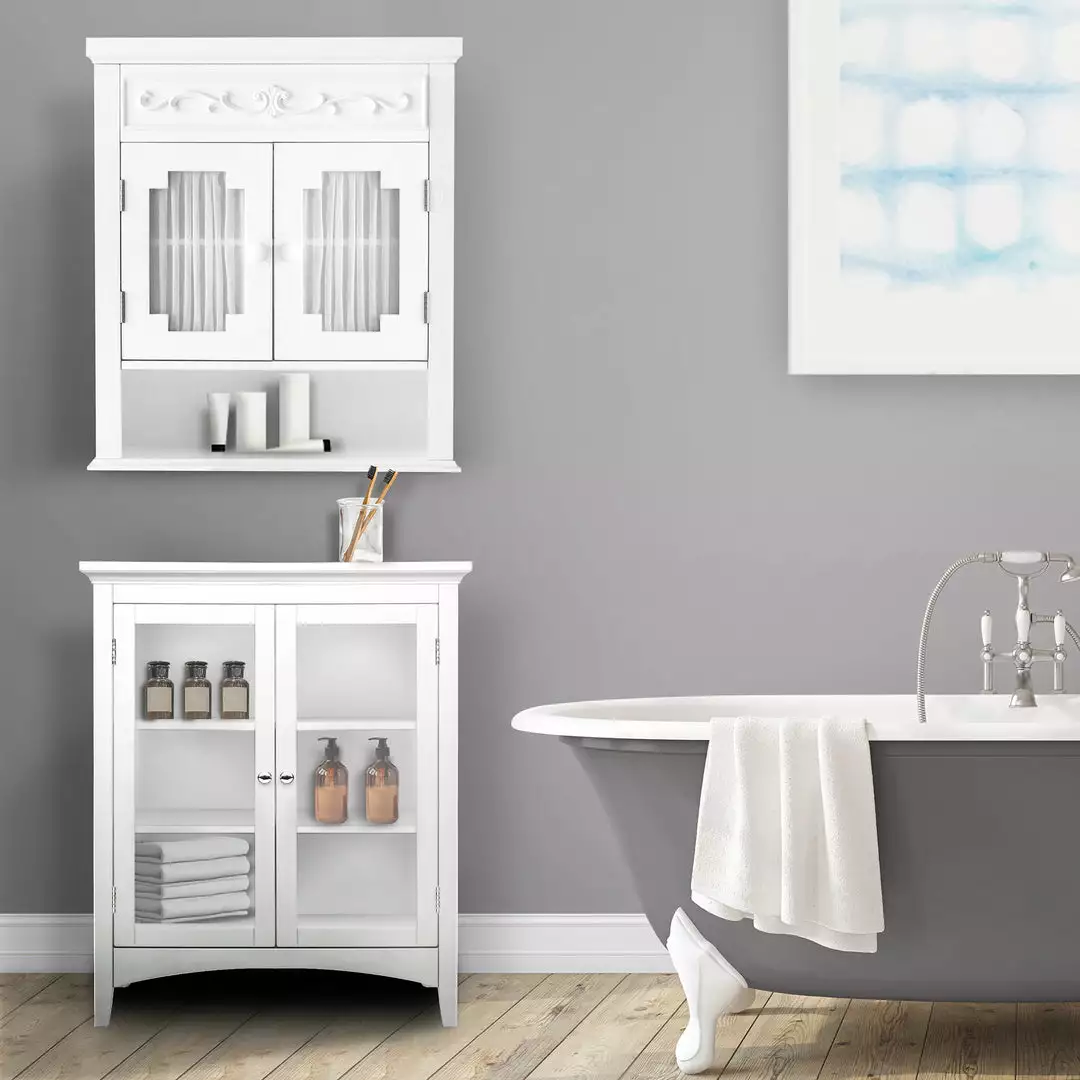 TeamsonUS Teamson Home Lisbon Removable Wooden Wall Cabinet With Drapery-Lined Doors, White 4 TeamsonUS Teamson Home Lisbon Removable Wooden Wall Cabinet With Drapery-Lined Doors, White