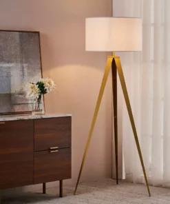 TeamsonUS Teamson Home Romanza 62" Postmodern Tripod Floor Lamp With Drum Shade, Matte Gold/White