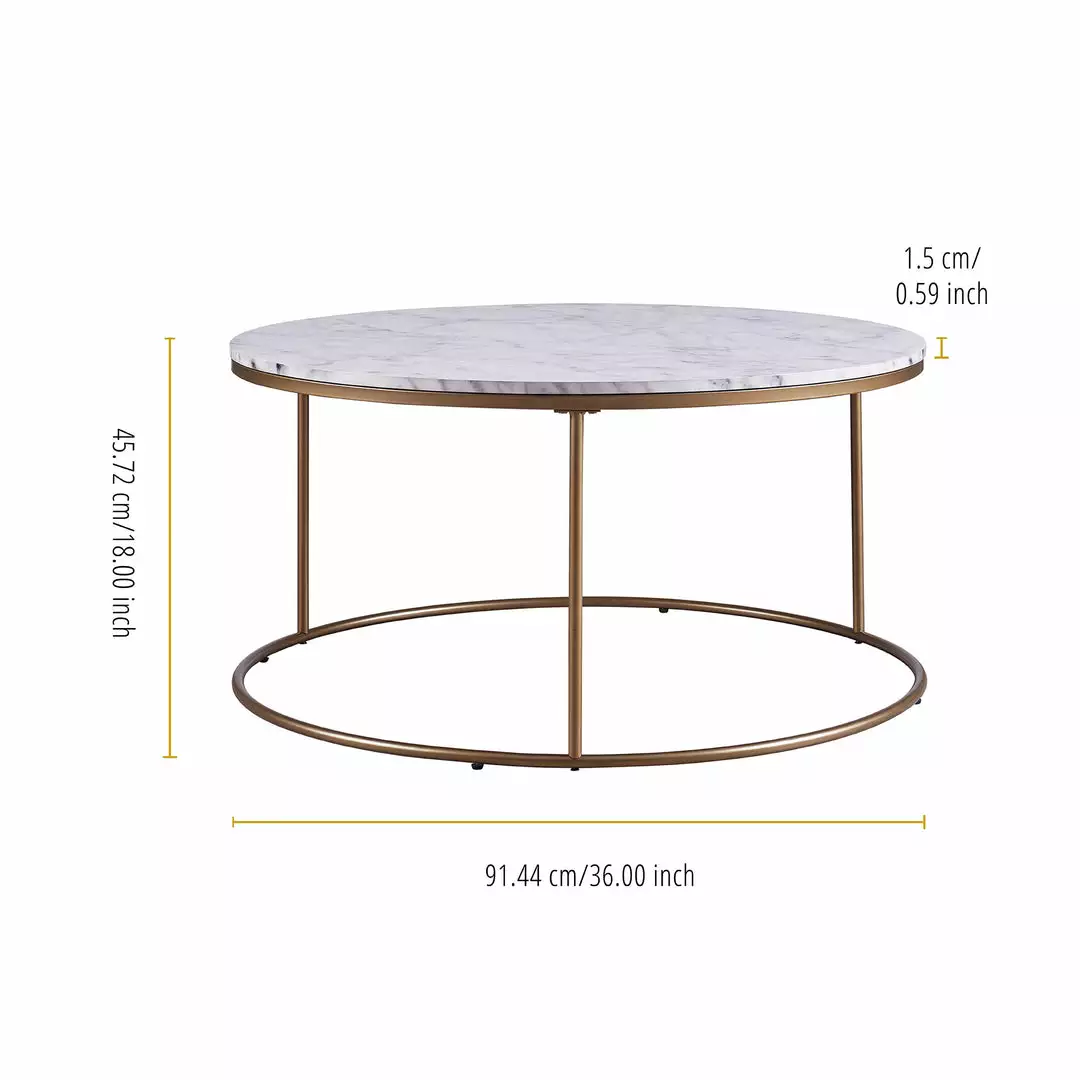 TeamsonUS Teamson Home Marmo Modern Marble-Look Round Coffee Table, Marble/Brass 5 TeamsonUS Teamson Home Marmo Modern Marble-Look Round Coffee Table, Marble/Brass