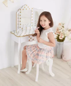 TeamsonUS Fantasy Fields - Fashion Polka Dot Prints Gisele Play Vanity Set - White / Gold Kids