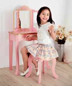 TeamsonUS Fantasy Fields - Fashion Polka Dot Prints Gisele Play Vanity Set - Pink / Gold Kids