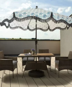 TeamsonUS Teamson Home Outdoor 5 Piece Rattan And Acacia Wood Patio Dining Set With Four Chairs And Table, Brown