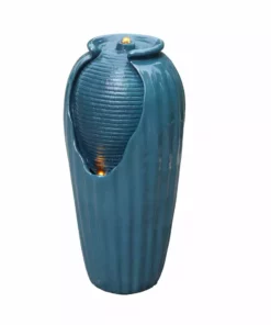 TeamsonUS Teamson Home Indoor/Outdoor Contemporary Glazed Contoured Vase Water Fountain With LED Lights, Blue 24 TeamsonUS Teamson Home Indoor/Outdoor Contemporary Glazed Contoured Vase Water Fountain With LED Lights, Blue