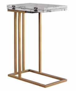 TeamsonUS Teamson Home Marmo Modern Marble-Look C Shape Side Table With Extension, Marble/Brass