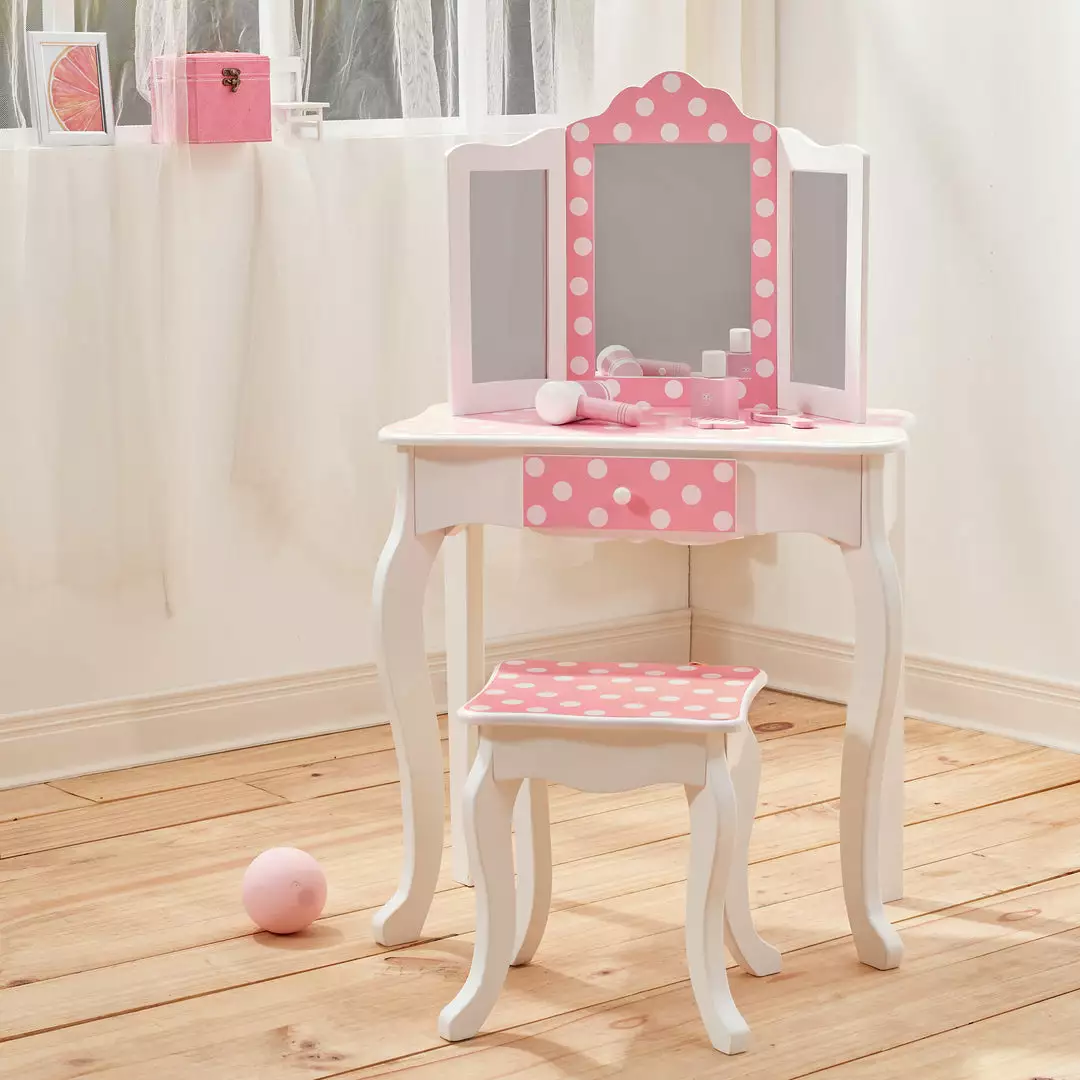 TeamsonUS Fantasy Fields - Fashion Polka Dot Prints Gisele Play Vanity Set - Pink / White Kids 5 TeamsonUS Fantasy Fields - Fashion Polka Dot Prints Gisele Play Vanity Set - Pink / White Kids