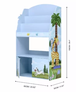 TeamsonUS Fantasy Fields Sunny Safari Kids 3-Tier Wooden Bookshelf With Storage, Multicolor