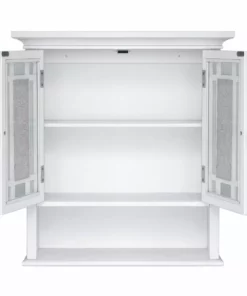 TeamsonUS Teamson Home Windsor Removable Wooden Wall Cabinet With Glass Mosaic Doors, White