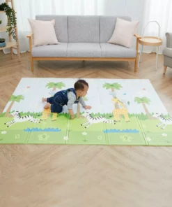TeamsonUS Teamson Kids Reversible Safari Animal/Garden Insects Soft Foam Crawling Mat For Babies, Blue/Gray