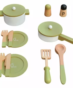 TeamsonUS Teamson Kids Little Chef Frankfurt Wooden Cookware Play Kitchen Accessories, Green
