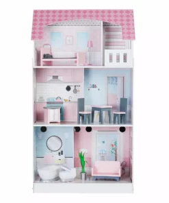 TeamsonUS Teamson Kids Ariel 2-in-1 Double-Sided Play Kitchen With Accessories And Furnished Dollhouse For 12
