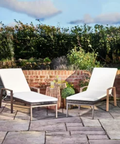 TeamsonUS New Teamson Home 2 Outdoor Wicker Patio Cushioned Chaise Lounge Chairs, Brown/Cream