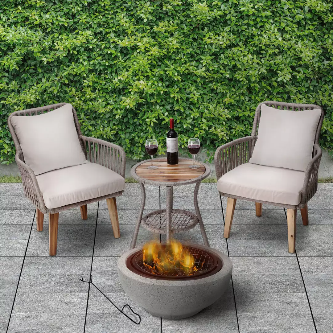 TeamsonUS Teamson Home Outdoor 24" Wood Burning Fire Pit With Grill Grate And Faux Concrete Base, Gray New 5 TeamsonUS Teamson Home Outdoor 24" Wood Burning Fire Pit With Grill Grate And Faux Concrete Base, Gray New