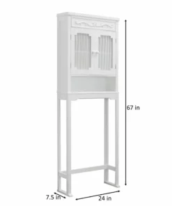 TeamsonUS Teamson Home Lisbon Over The Toilet Space Saver Bathroom Storage Cabinet With Curtained Doors Adjustable Shelves