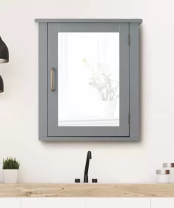 TeamsonUS Teamson Home Mercer Mid Century Modern Wooden Removable Medicine Cabinet, Gray