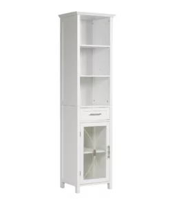 TeamsonUS Teamson Home Delaney Multi Functional Tall Free Standing Linen Storage Tower With Single Drawer
