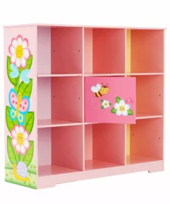 TeamsonUS Fantasy Fields Kids Painted Wooden Magic Garden Adjustable Cube Bookshelf, Pink