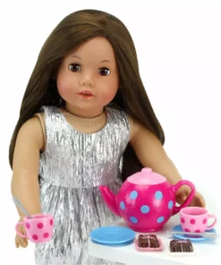 TeamsonUS Sophia's 17 Piece Tea Set With Petit Four Cakes For 18