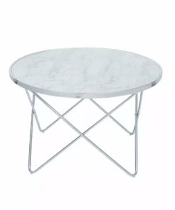 TeamsonUS Teamson Home Margo Small Round Faux White Carrara Marble Coffee Table, White