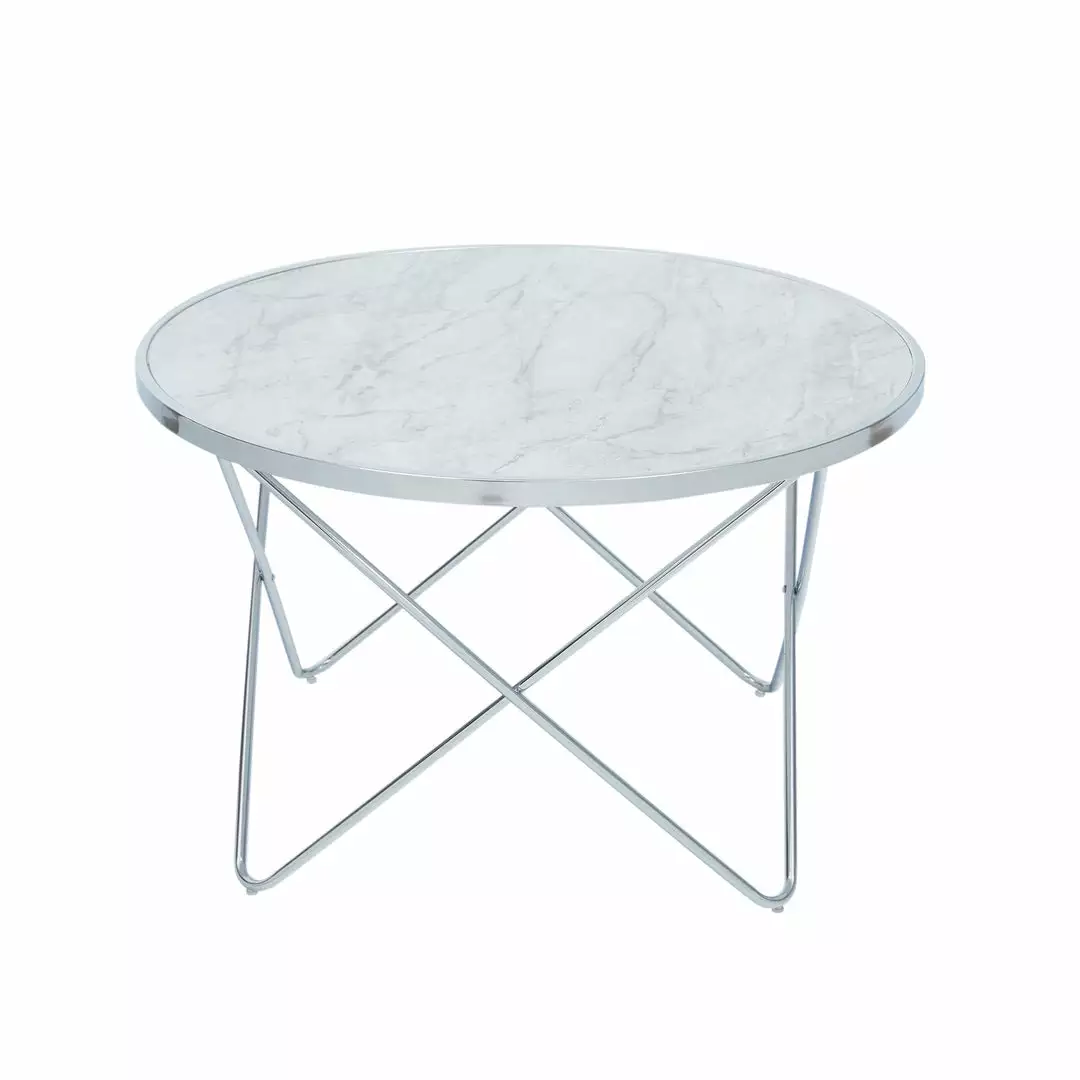 TeamsonUS Teamson Home Margo Small Round Faux White Carrara Marble Coffee Table, White 3 TeamsonUS Teamson Home Margo Small Round Faux White Carrara Marble Coffee Table, White