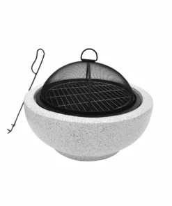 TeamsonUS Teamson Home Outdoor 24" Wood Burning Fire Pit With Grill Grate And Faux Concrete Base, Gray New