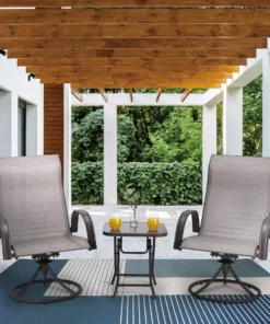 TeamsonUS New Teamson Home Indoor/Outdoor 3 Piece Steel Bistro Table With Swivel Chairs Set, Tan